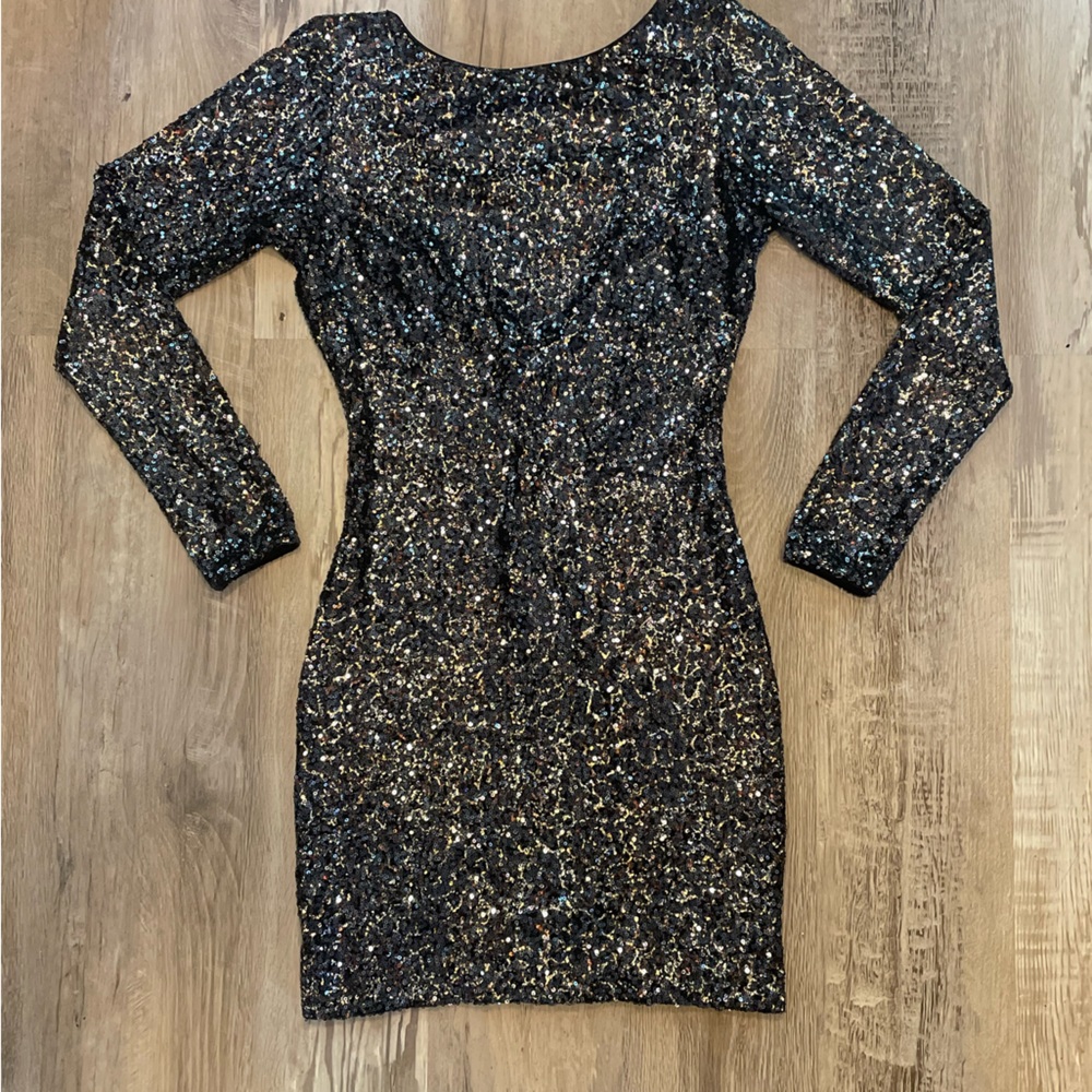 Dress the Population Long Sleeve Lola Dress Navy Sequin Size Medium